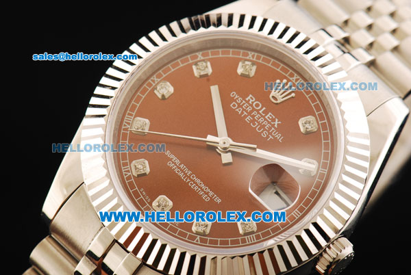 Rolex Datejust II Oyster Perpetual Automatic Movement Steel Case and Strap with Brown Dial and Diamond Markers - Click Image to Close